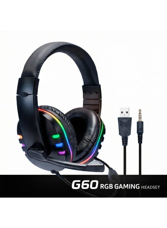 كومك سماعات رأس G60 سلكية للألعاب مزودة بميكروفون وإضاءة RGB - صوت محيطي 7.1، ميكروفون مانع للضوضاء، إضاءة LED، سماعة رأس تغطي الأذن لأجهزة الكمبيوتر الشخصية، PS4، PS5، واللابتوب - Image 1